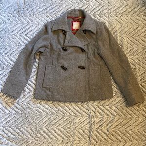 Old Navy Wool Blend Double Breasted Peacoat M Medium Gray toggle button
